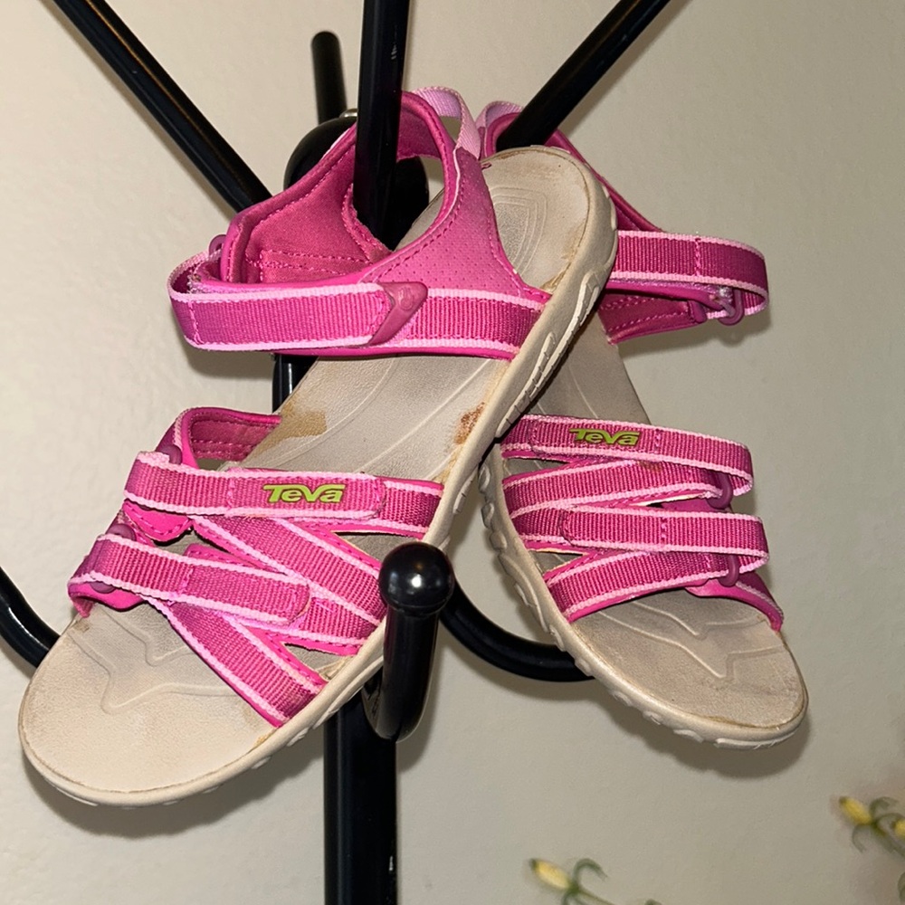 Teva Pink and Gray Sandals with Crisscross Straps